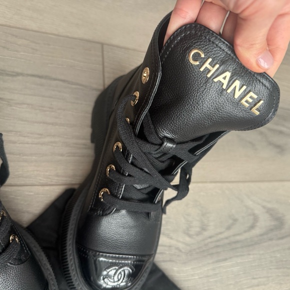 CHANEL Grained Calfskin Lace Up Combat Boots - Picture 9 of 11